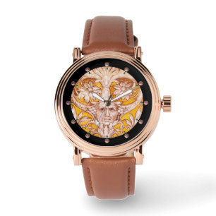 RENAISSANCE GROTESQUE FACE WITH GOLD WHITE FLORAL WATCH