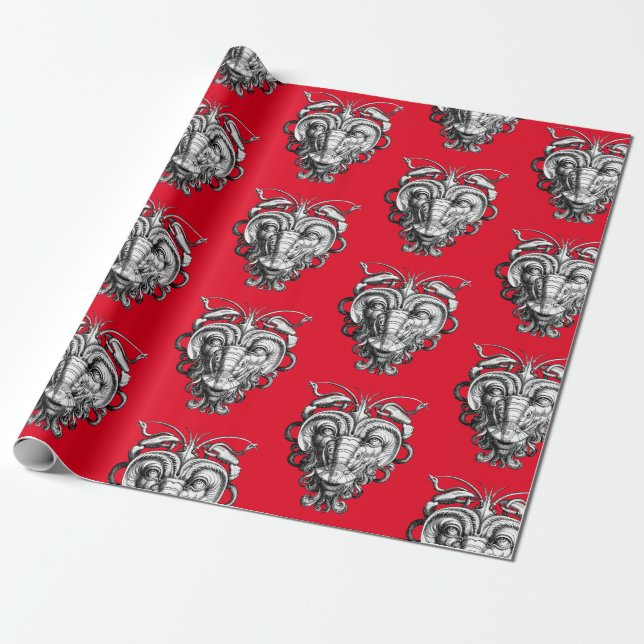Renaissance Grotesque Gargoyle Face Lobster Man Wrapping Paper (Unrolled)