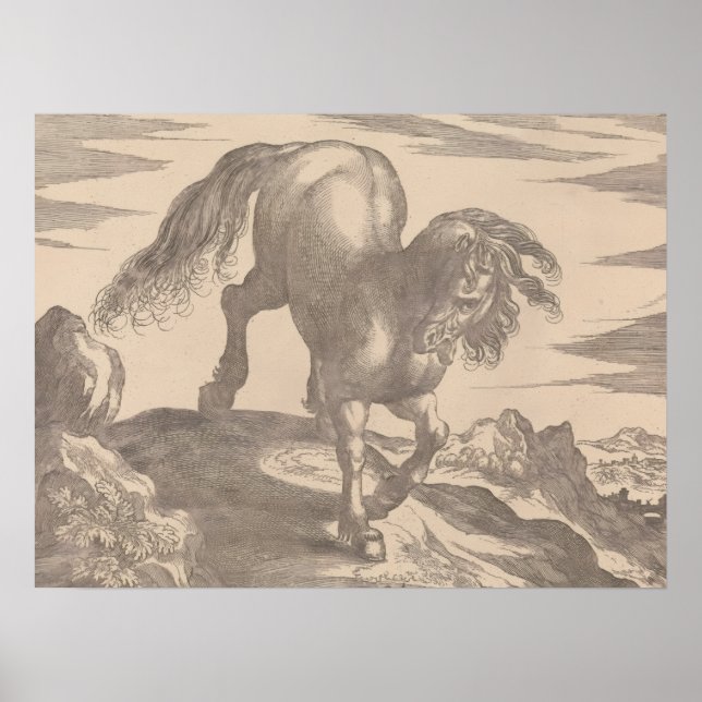 Renaissance Horse Poster Vintage Stallion on Hill (Front)