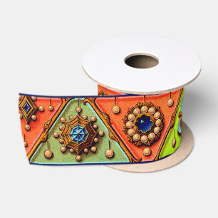 Renaissance jewels print satin ribbon