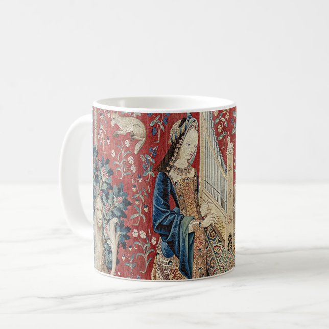 Renaissance Lady and Unicorn (Hearing) Coffee Mug (Front Left)