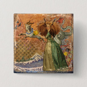 Renaissance Lady Capricorn Fantasy Vintage Zodiac 15 Cm Square Badge