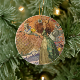 Renaissance Lady Capricorn Fantasy Vintage Zodiac Ceramic Tree Decoration