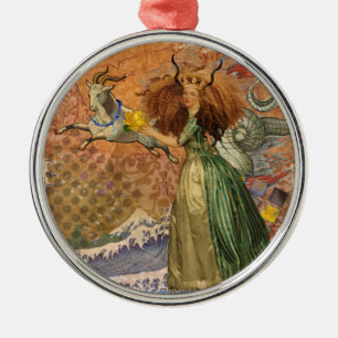 Renaissance Lady Capricorn Fantasy Vintage Zodiac Metal Tree Decoration