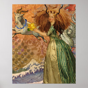 Renaissance Lady Capricorn Fantasy Vintage Zodiac Poster