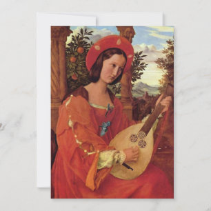 Renaissance Lady in Red playing Lute Holiday Card