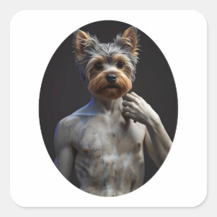 Renaissance Marble Sculpture Yorkshire Terrier Square Sticker