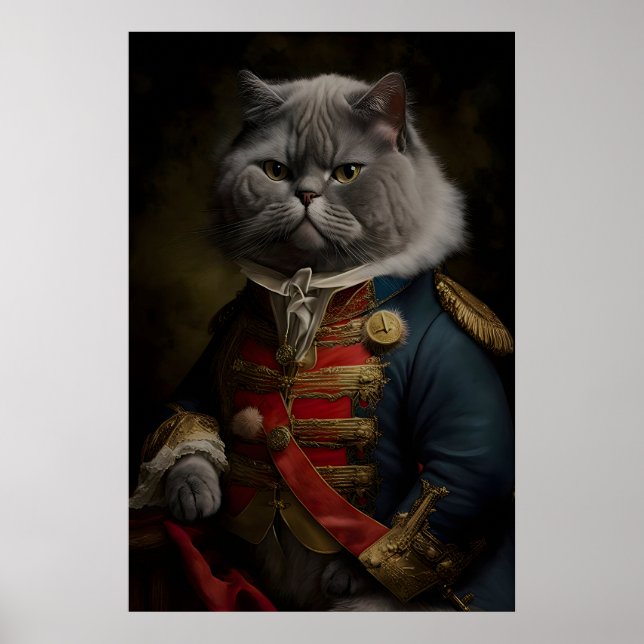 Renaissance Military Cat Art Print Whimsical (Front)