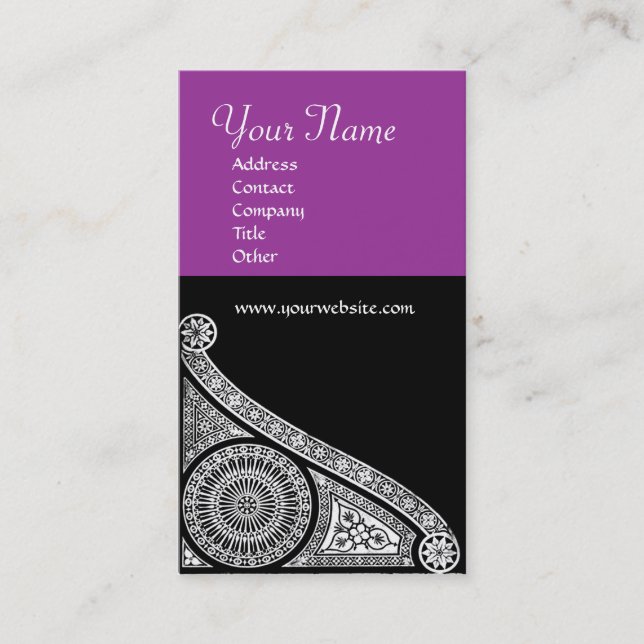 RENAISSANCE MONOGRAM 3 purple Business Card (Front)
