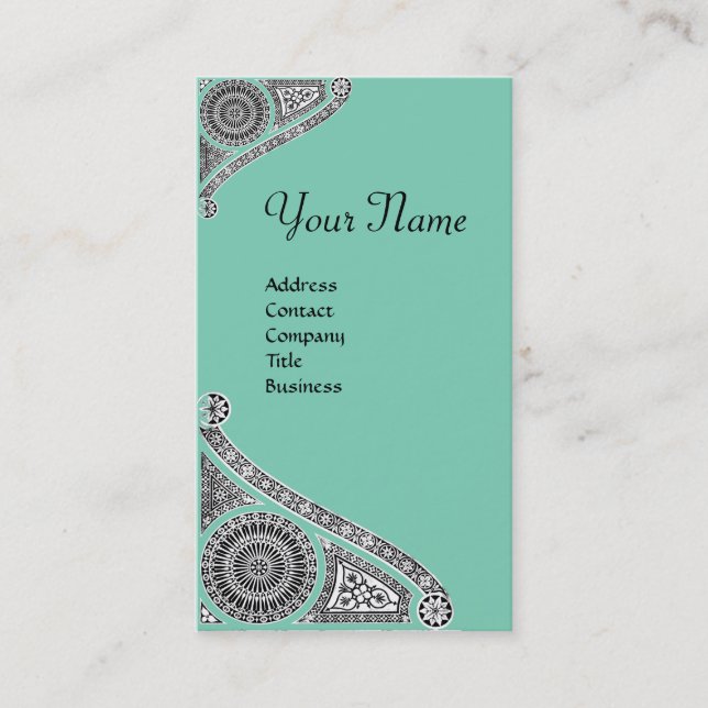 RENAISSANCE MONOGRAM 4 Lucite Green White Teal Business Card (Front)