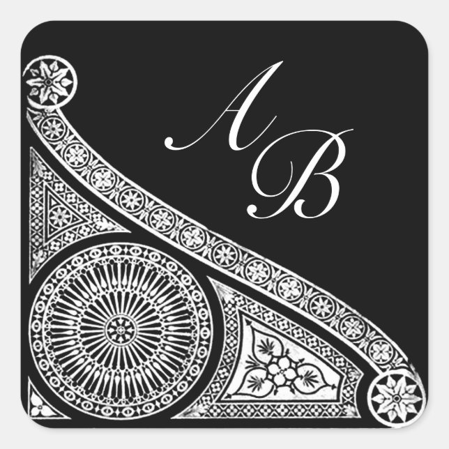 RENAISSANCE MONOGRAM Black and White Square Sticker (Front)