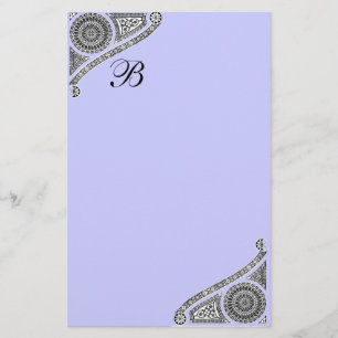RENAISSANCE MONOGRAM Blacl Teal Blue Stationery