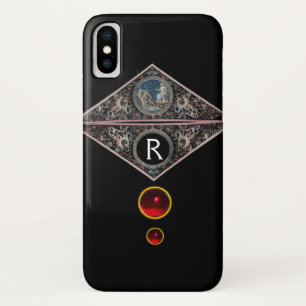 RENAISSANCE MONOGRAM WITH RED RUBY GEMSTONES Black Case-Mate iPhone Case