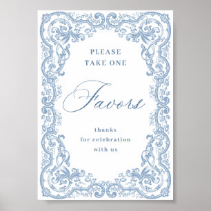 Renaissance Ornate Dusty Blue Favours Wedding Poster