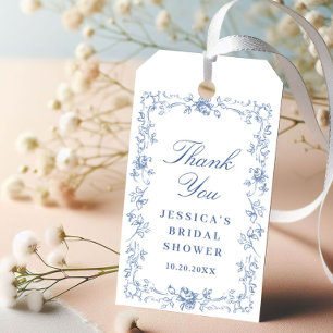 Renaissance Ornate Dusty Blue Floral Bridal Shower Gift Tags