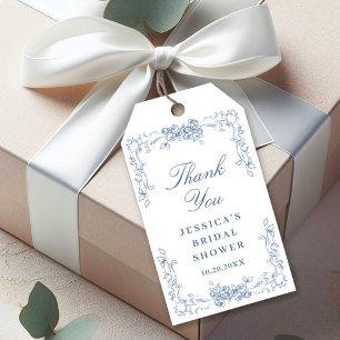 Renaissance Ornate Dusty Blue Floral Bridal Shower Gift Tags