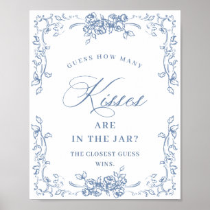 Renaissance Ornate Dusty Blue Floral Bridal Shower Poster