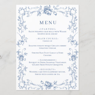 Renaissance Ornate Dusty Blue Floral Wedding Menu