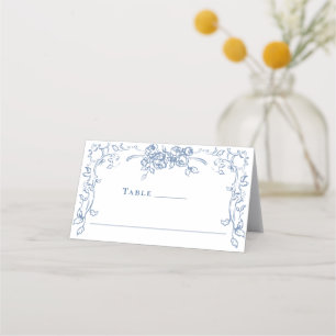 Renaissance Ornate Dusty Blue Floral Wedding Place Card