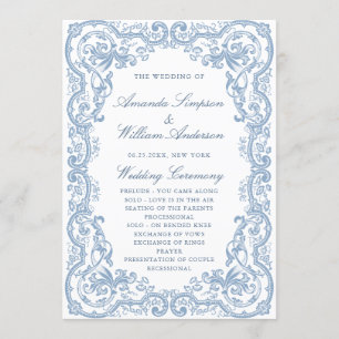 Renaissance Ornate Dusty Blue Wedding Ceremony Programme