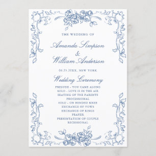 Renaissance Ornate Dusty Blue Wedding Ceremony Programme