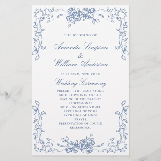 Renaissance Ornate Dusty  Wedding Ceremony Program (Front)