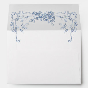 Renaissance Ornate Floral Dusty Blue Wedding Envelope