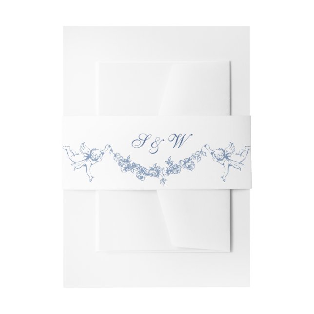 Renaissance Ornate Floral Dusty Blue Wedding Invitation Belly Band (Front Example)