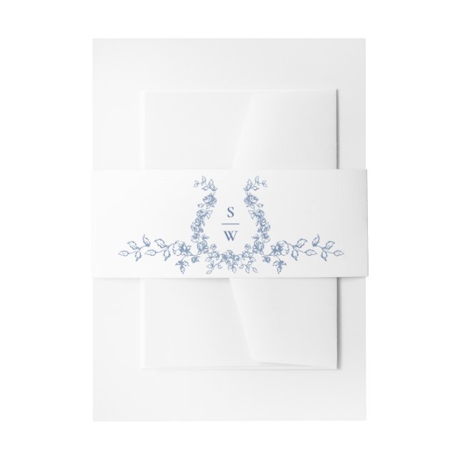 Renaissance Ornate Floral Dusty Blue Wedding Invitation Belly Band (Front Example)