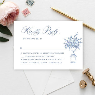Renaissance Ornate Floral Dusty Blue Wedding RSVP Card