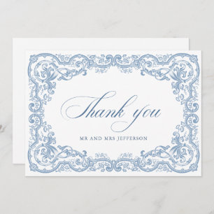 Renaissance Ornate Floral Dusty Blue Wedding Thank You Card