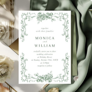 Renaissance Ornate Floral Sage Green Wedding Invitation