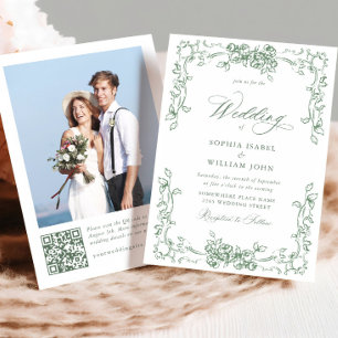 Renaissance Ornate Floral Sage Green Wedding Invitation
