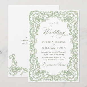 Renaissance Ornate Floral Sage Green Wedding Invitation