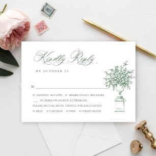 Renaissance Ornate Floral Sage Green Wedding RSVP Card