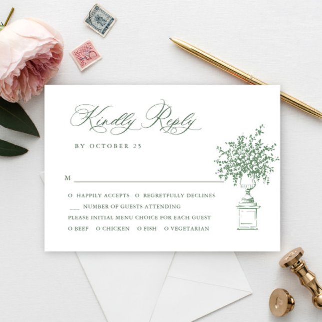 Renaissance Ornate Floral Sage Green Wedding RSVP Card (Creator Uploaded)
