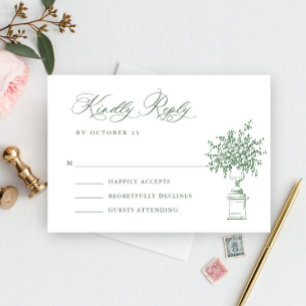 Renaissance Ornate Floral Sage Green Wedding RSVP Card