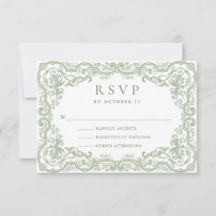 Renaissance Ornate Floral Sage Green Wedding RSVP Card
