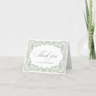 Renaissance Ornate Floral Sage Green Wedding Thank You Card