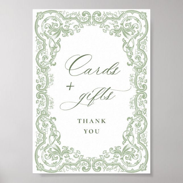 Renaissance Ornate Sage Green Cards and Gifts Poster (Front)