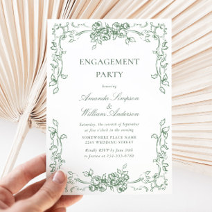 Renaissance Ornate Sage Green ENGAGEMENT PARTY Invitation