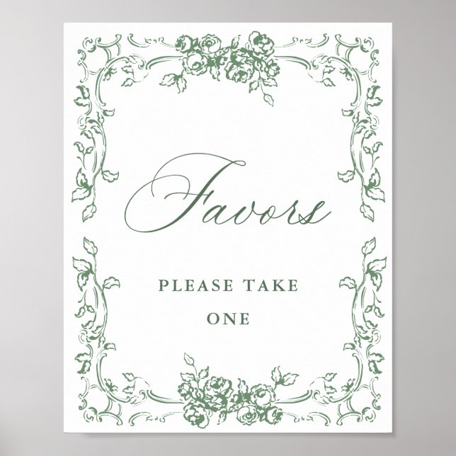 Renaissance Ornate Sage Green Favours Wedding Poster (Front)