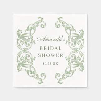 Renaissance Ornate Sage Green Floral Bridal Shower Napkin