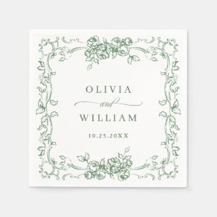 Renaissance Ornate Sage Green Floral Wedding Napkin