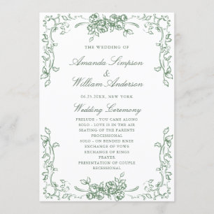 Renaissance Ornate Sage Green Wedding Ceremony Programme