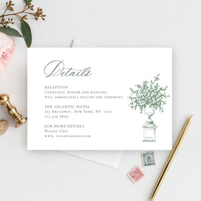Renaissance Ornate Sage Green Wedding  Details Enclosure Card (Creator Uploaded)