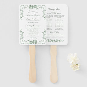 Renaissance Ornate sage Green Wedding Program Hand Fan