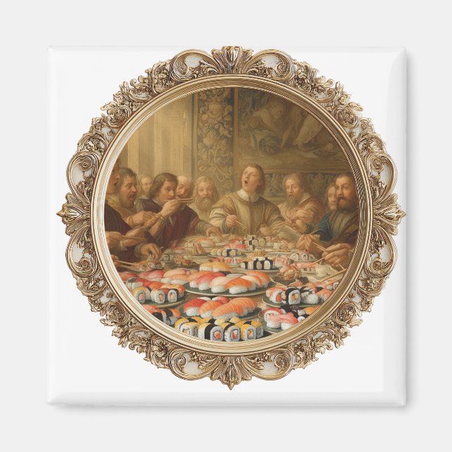Renaissance Painting Parody Man Eating Sushi Magnet (Front)