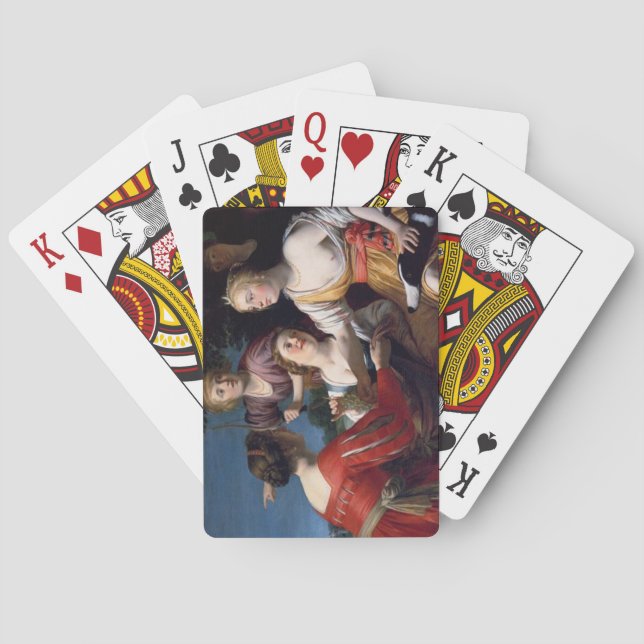 Renaissance painting women with greyhound playing cards (Back)