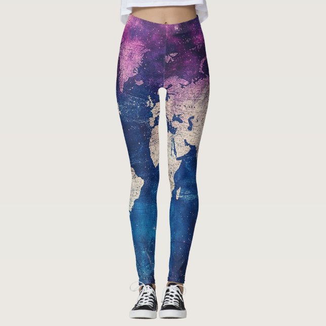 Renaissance Purple Celestial World Map Leggings (Front)